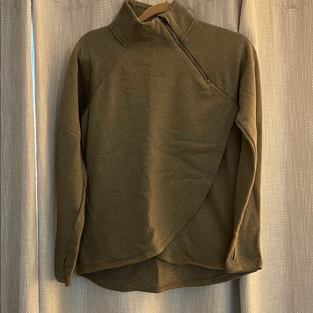 Reebok Olive Green Asymmetrical Zip Sweatshirt
